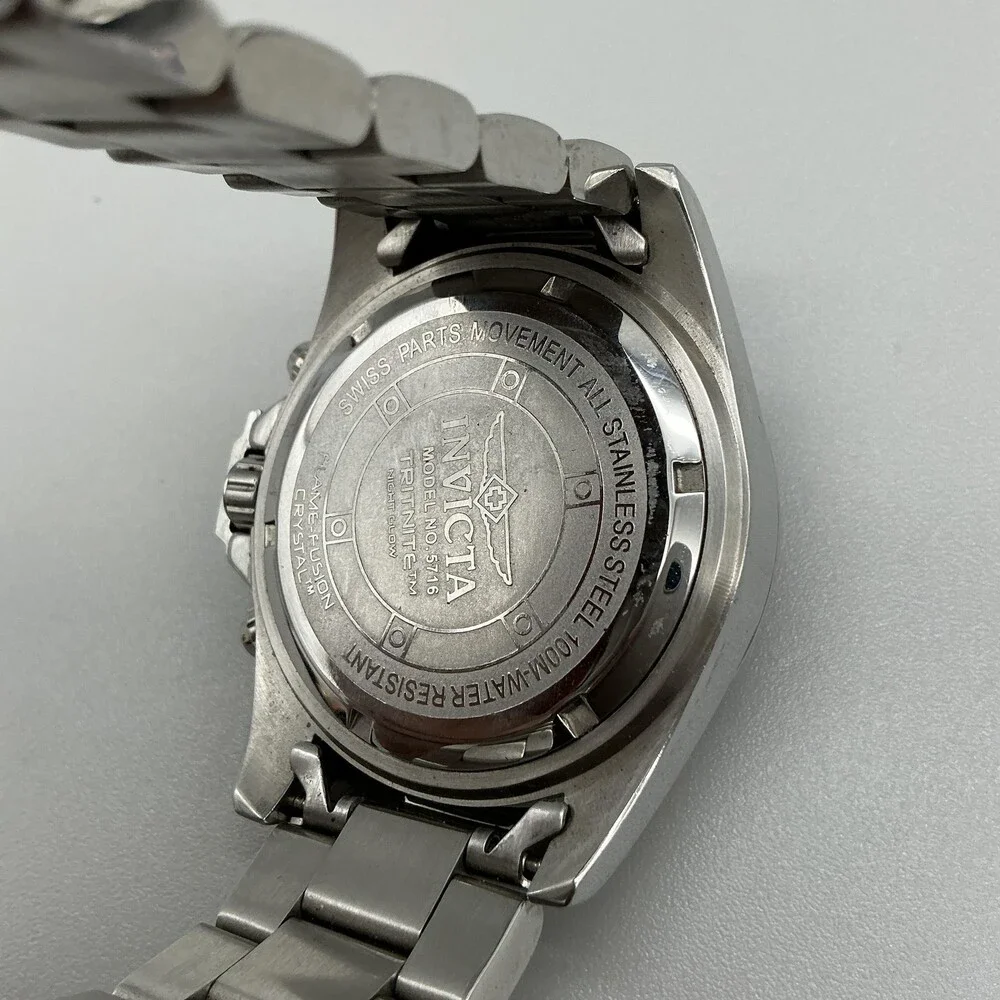 Invicta 5716 Mens Watch 44mm Blue Dial Stainless Steel 100M New Battery 8.25
